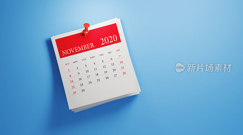 2020年在蓝色背景上发布It 11月日历
